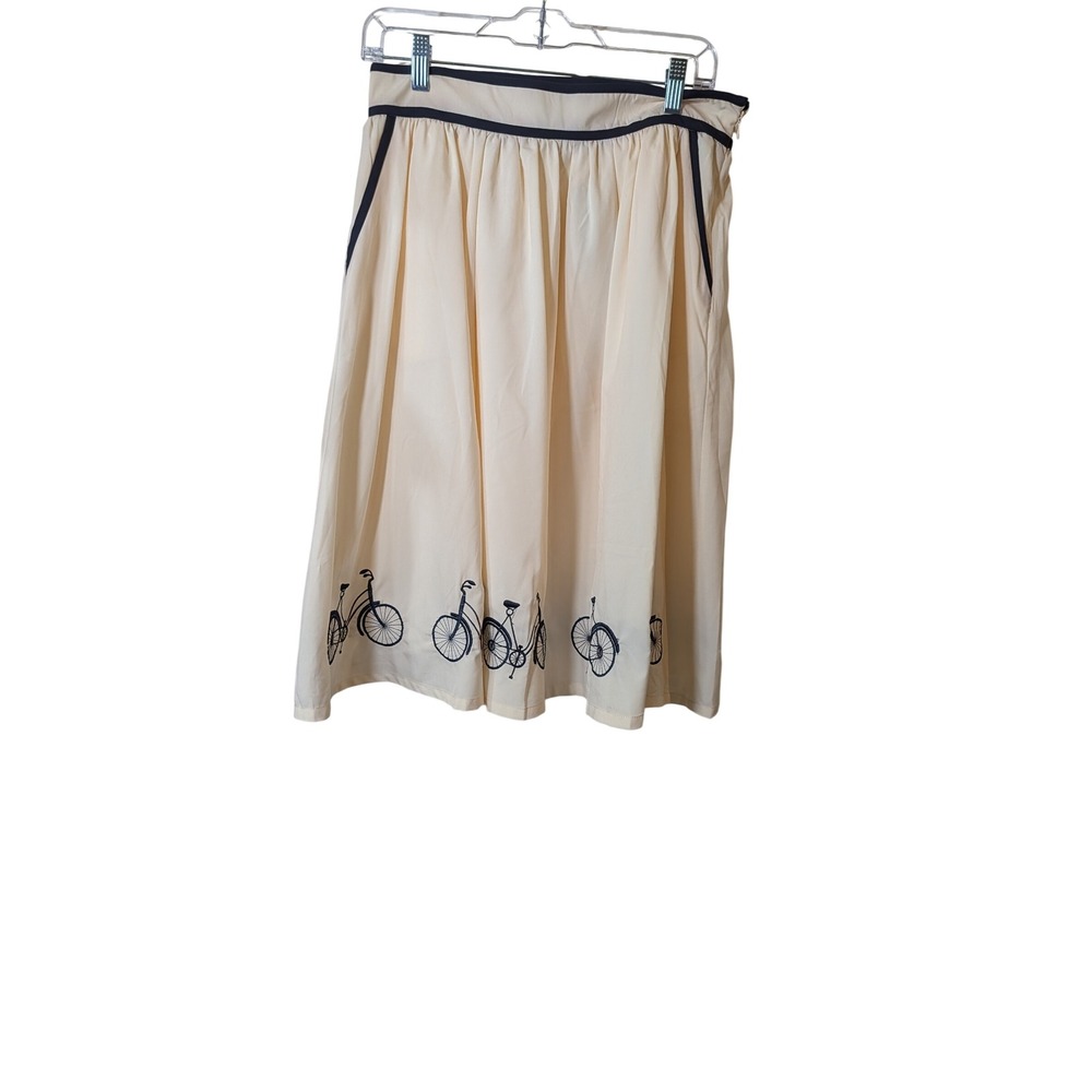 Comme Toi Womens Cream Bicycle Print A-Line Midi Skirt Pockets Large S10225